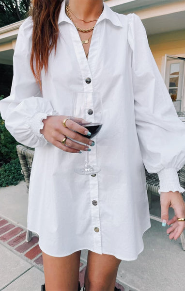 Sweater Button Front Collared Poplin Shirt Dress