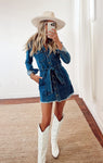 Collared Denim Short Fitted Button Front Vintage Pocketed Fit-and-Flare Dress