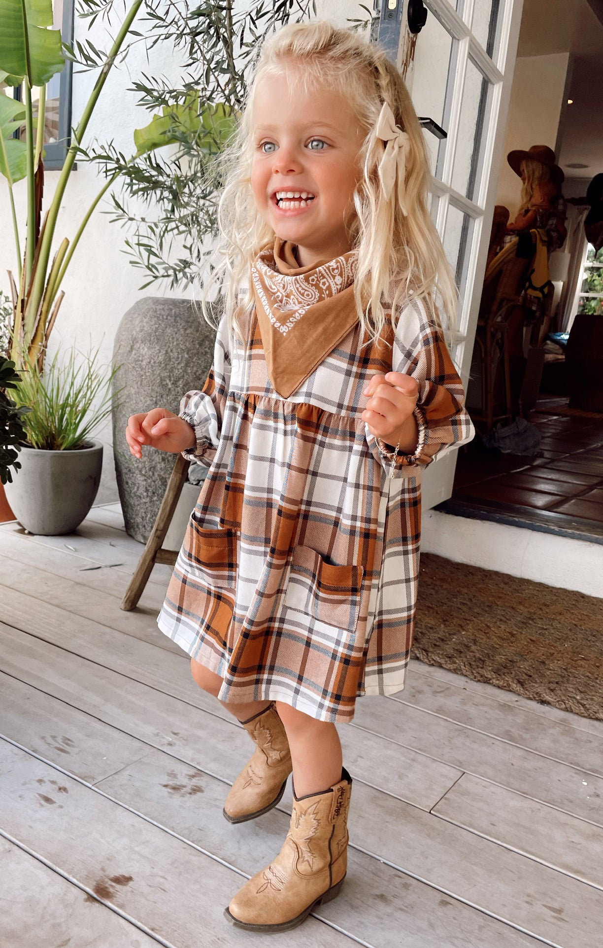 Iris Dress ~ Tan Plaid