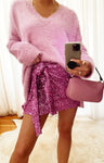 Why Knot Skirt ~ Magenta Sequins