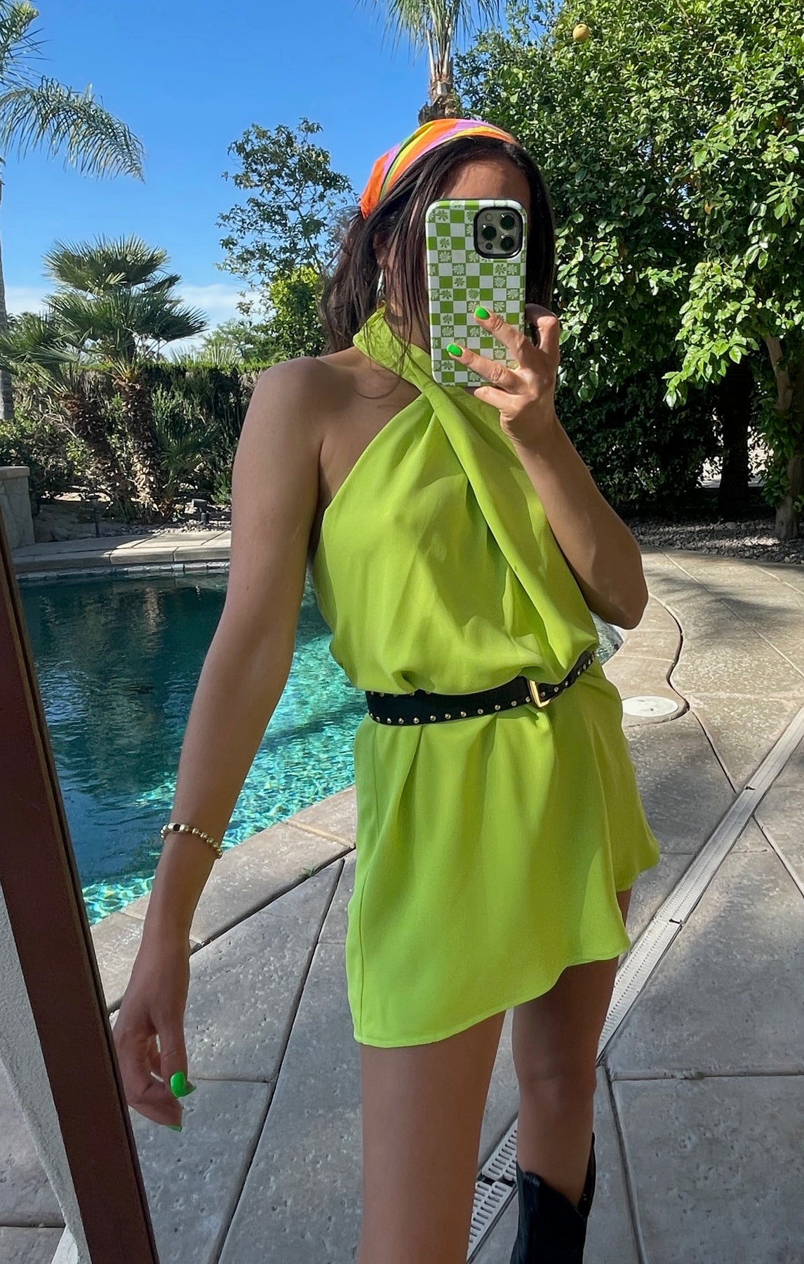 Jasmine Halter Mini Dress ~ Citrine Green