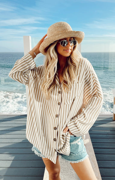 Striped Print Button Front Tunic