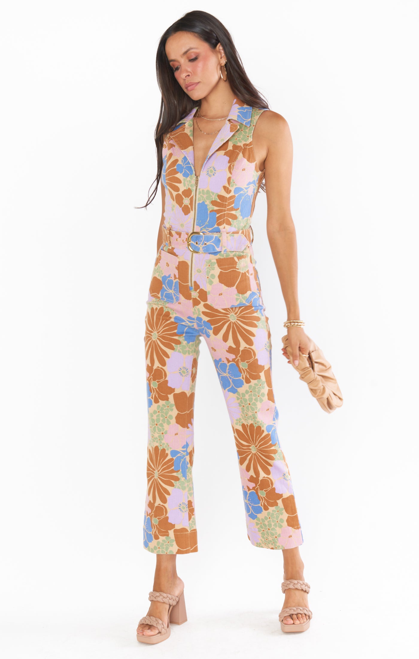 Jacksonville Cropped Jumpsuit ~ Sage Retro Garden