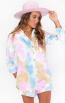 Tie Dye Print Denim Belted Romper/Jumper