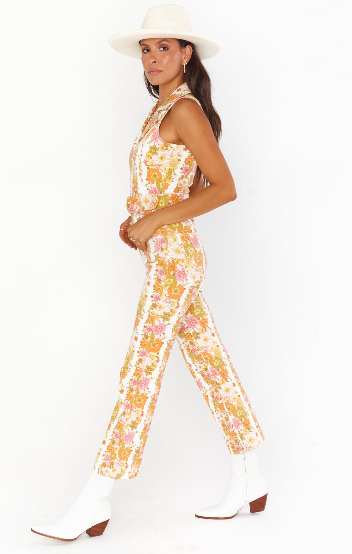 Jacksonville Cropped Jumpsuit ~ Groovy Blooms Stripe