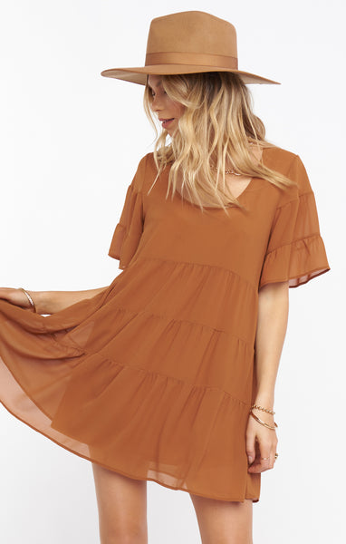 Short Scoop Neck Tiered Shift Dress With Ruffles
