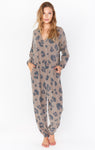 V-neck Animal Cheetah Print Pocketed Jumpsuit