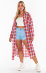 Button Front Plaid Print Denim Bodysuit/Tunic/Maxi Dress