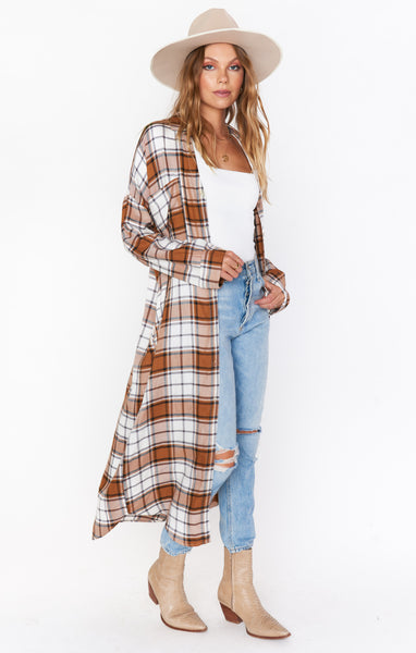 Button Front Plaid Print Denim Fall Bodysuit/Tunic/Maxi Dress