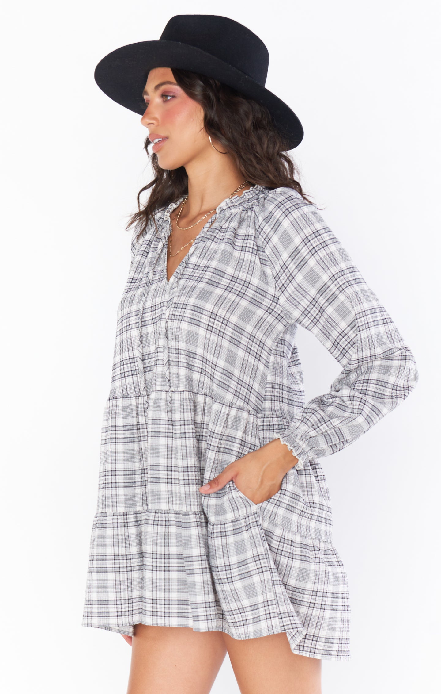 Birdie Mini Dress ~ Windowpane Plaid