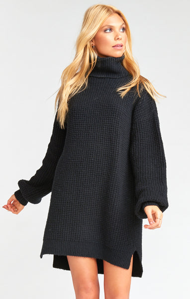 Fall Sweater Knit Fitted Turtleneck Dress