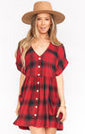 Flowy Button Front Pocketed Plaid Print Short Dress