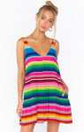 V-neck Short Tank Tiered Flowy Striped Print Cover Up/Party Dress
