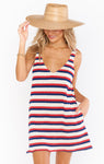 Thick Straps Summer Short Knit Striped Print Dress