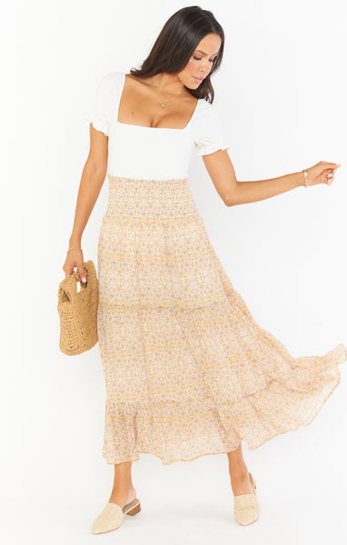 Smocked Paisley Print Tube Tiered Flowy Maxi Dress