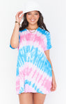Summer Tie Dye Print Cotton Shirt Dress