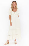 Summer Puff Sleeves Sleeves Jacquard Self Tie Smocked Sweetheart Midi Dress