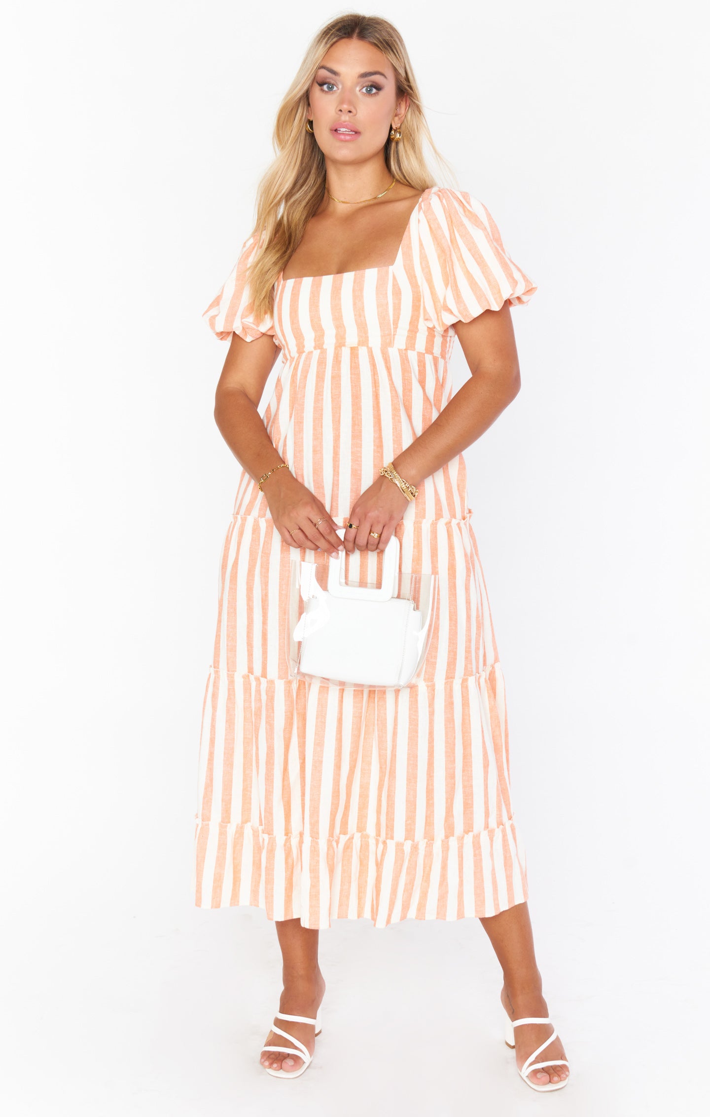 Linds Midi Dress ~ Dreamsicle Stripe Linen