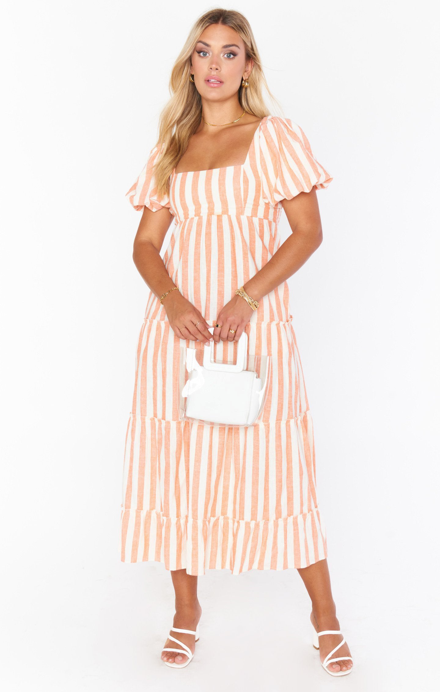 Linds Midi Dress ~ Dreamsicle Stripe Linen