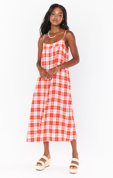 Smocked Plaid Print Babydoll Western/Midi Dress