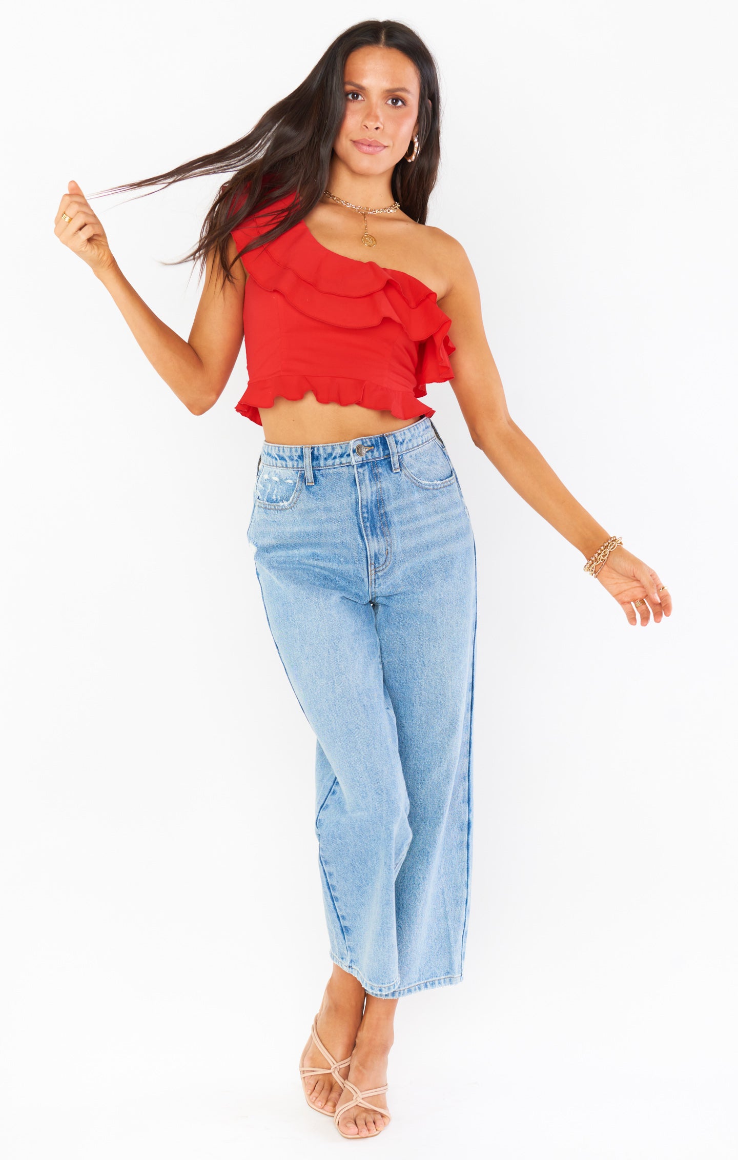 Leni Ruffle Top ~ Cherry Poplin