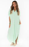 Slit Pocketed Button Front Flowy Collared Beach Dress