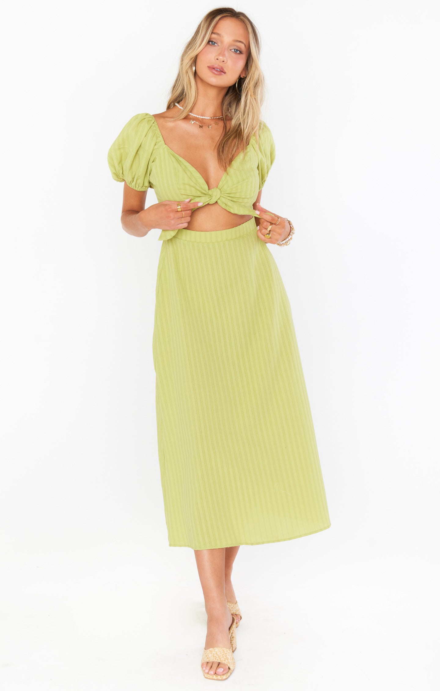 Gabrielle Tie Dress ~ Pear Green