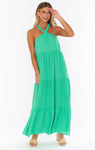 Spring Halter High-Neck Smocked Pocketed Tiered Maxi Dress