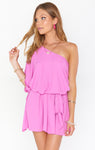 One Shoulder Flowy Belted Dress