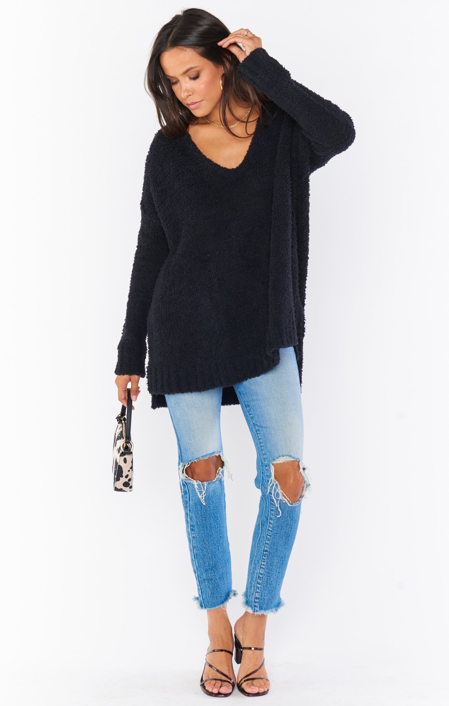 Hug Me Sweater ~ Black Fuzzy Knit