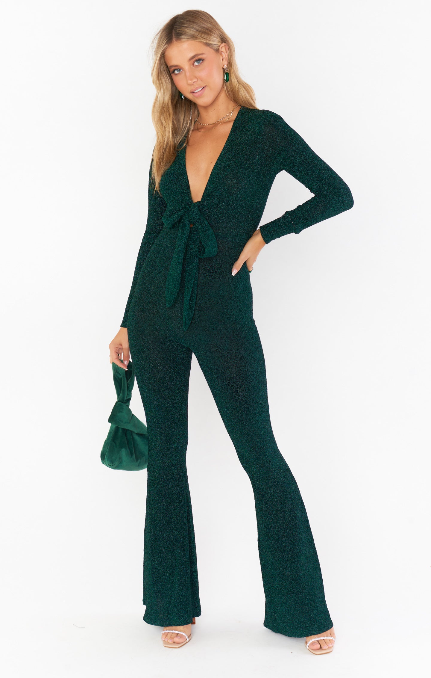 Martina Wrap Jumpsuit ~ Emerald Shimmy Shine