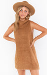 Short Turtleneck Belted Sleeveless Knit Dress