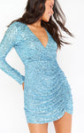 Long Sleeves Short Sequined Ruched Party Dress