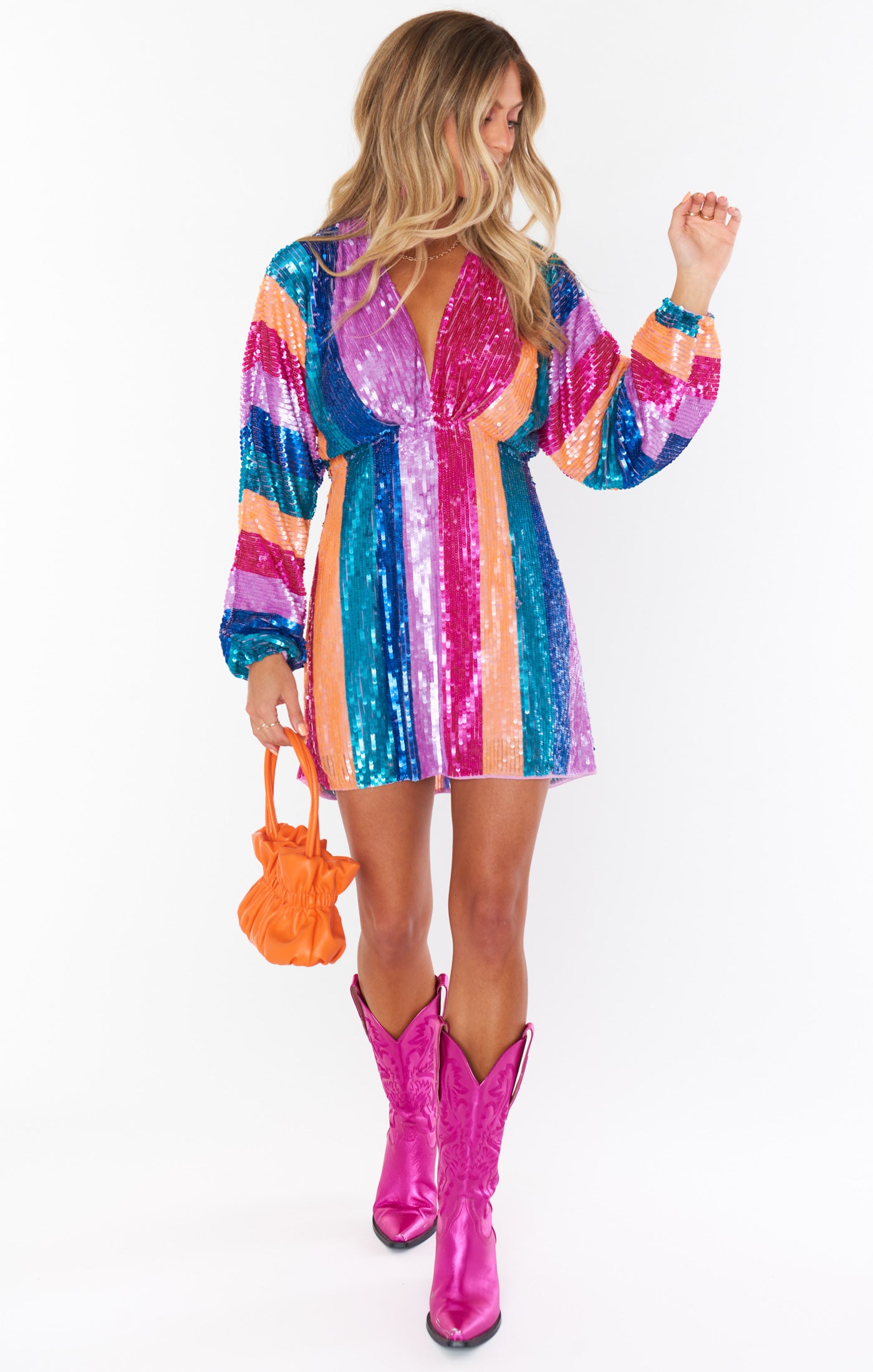 Kidman Mini Dress ~ Neon Stripe Sequins