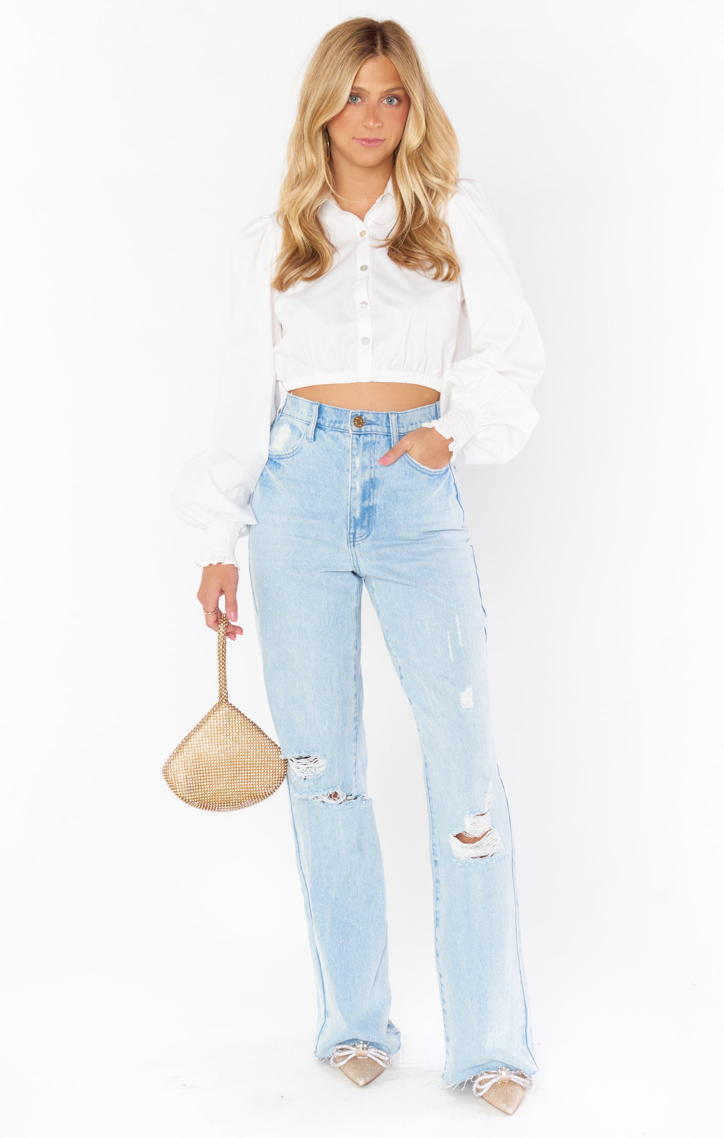 Count On Me Collared Top ~ White Poplin