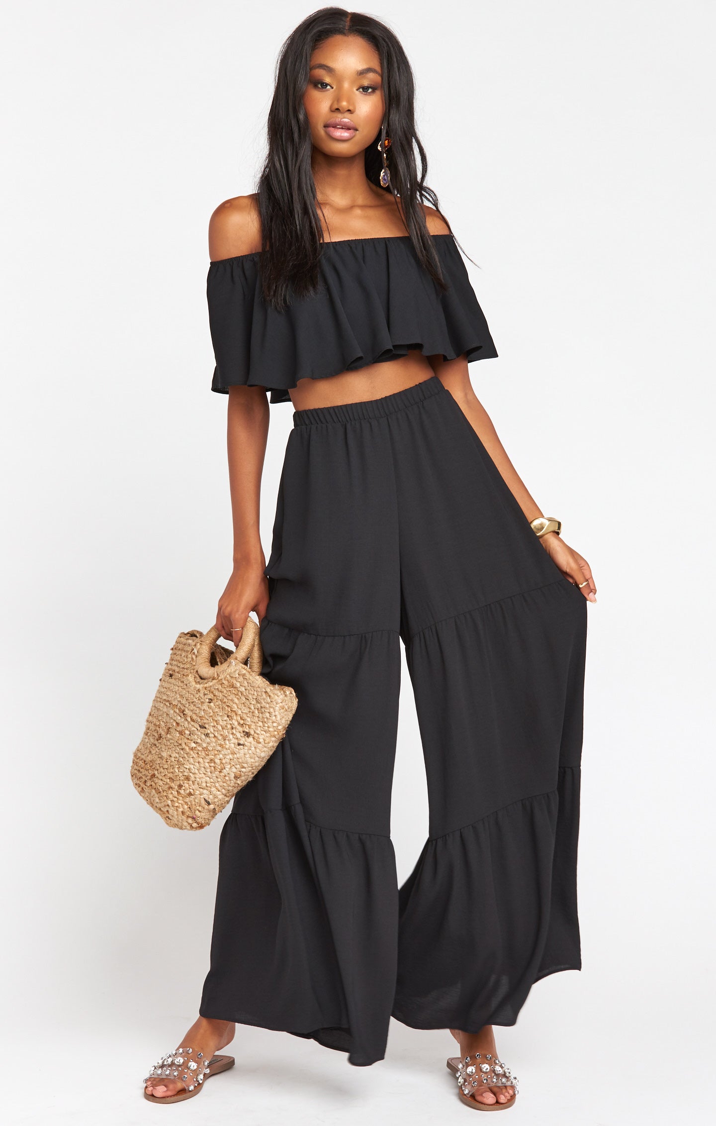 Heidi Ruffle Crop ~ Black