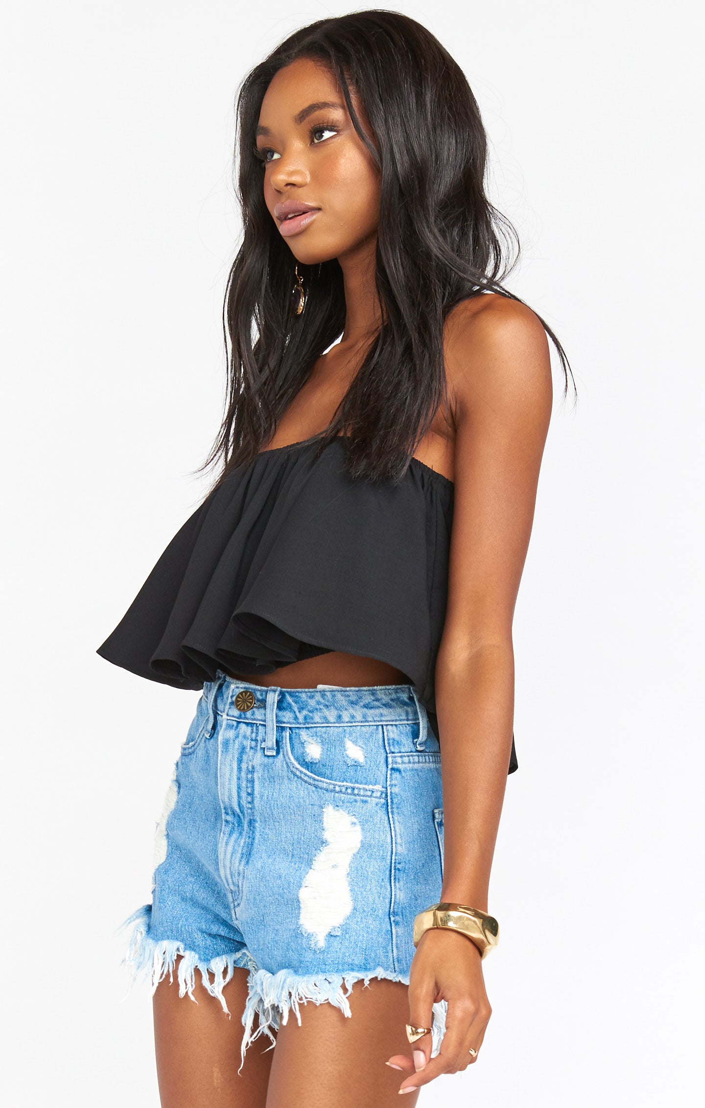 Heidi Ruffle Crop ~ Black