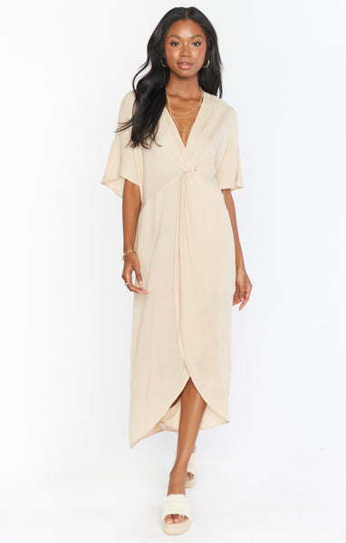 Slit Draped Gathered Flowy Maxi Dress