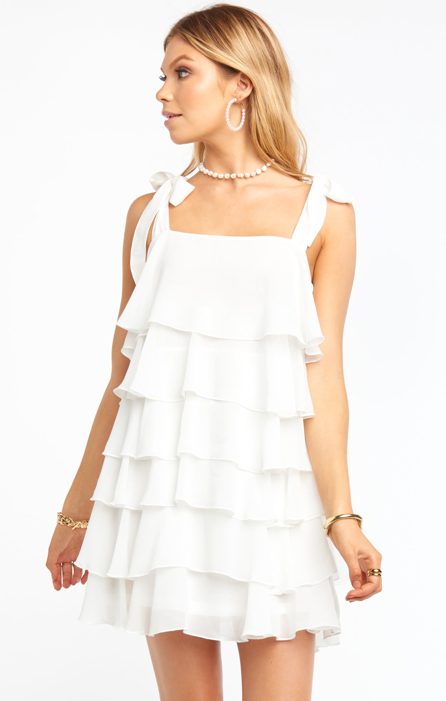 long white ruffle dress