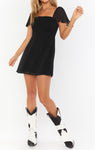 Chiffon Smocked Square Neck Flowy Side Zipper Little Black Dress