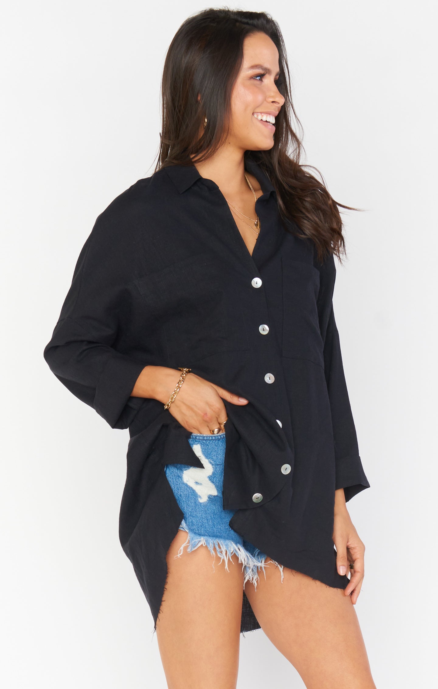 Johns Button Down Shirt ~ Black Linen