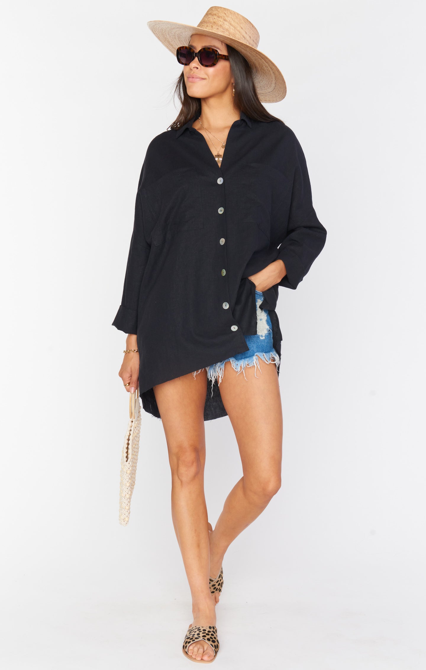 Johns Button Down Shirt ~ Black Linen