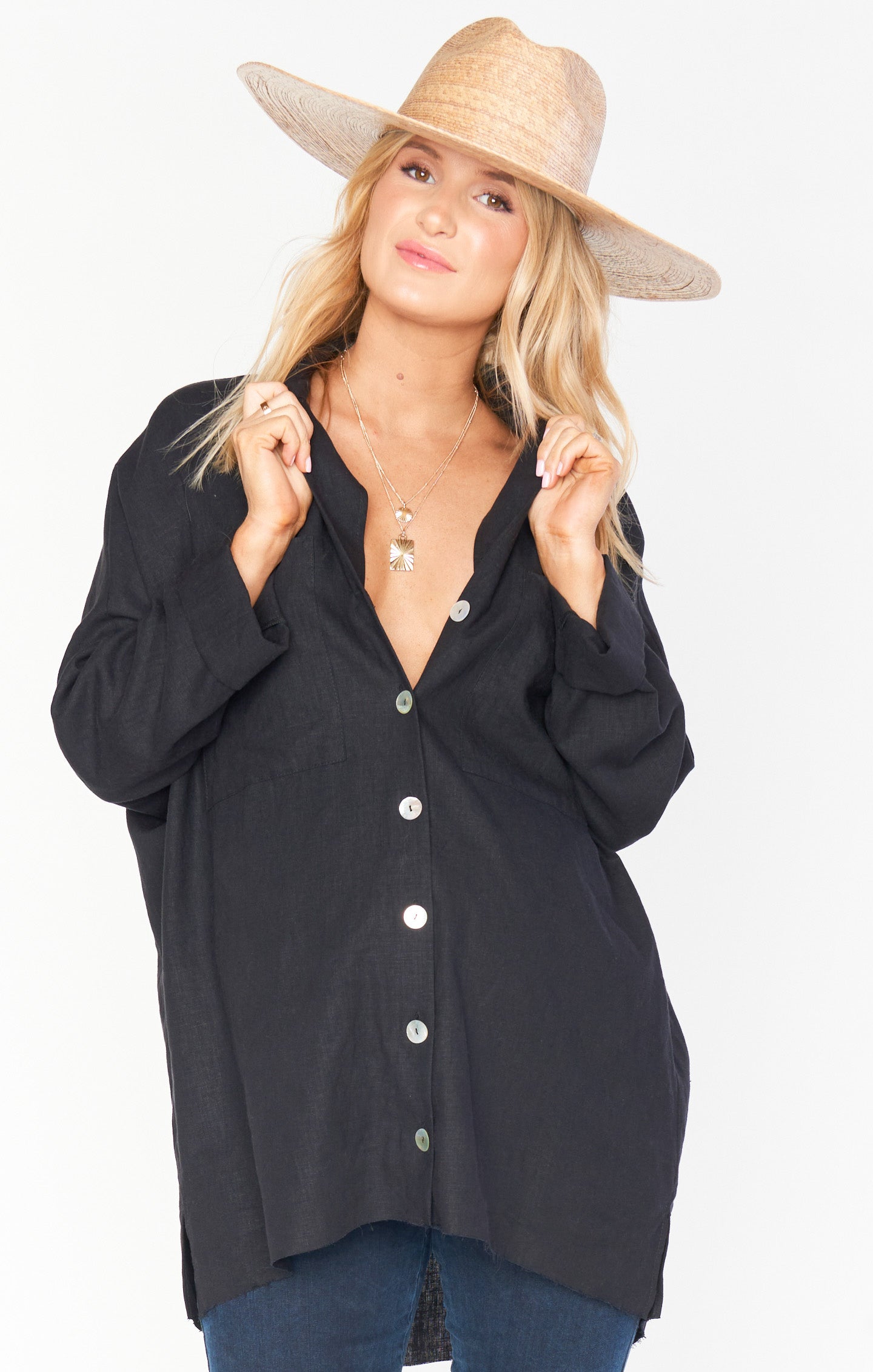 Johns Button Down Shirt ~ Black Linen