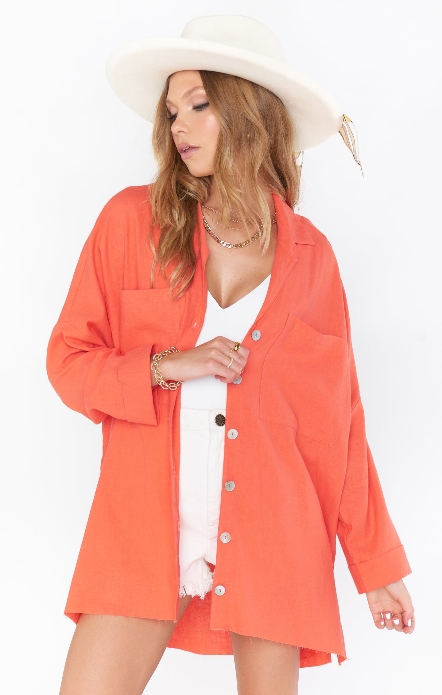 Johns Button Down Shirt ~ Coral Linen