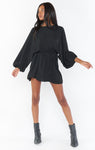 Dolman Sleeves Flowy Bubble Dress Elasticized Waistline Little Black Dress