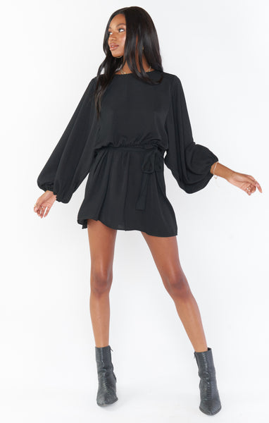 Dolman Sleeves Flowy Bubble Dress Elasticized Waistline Little Black Dress