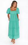 Sophisticated Flowy Linen Smocked Square Neck Midi Dress