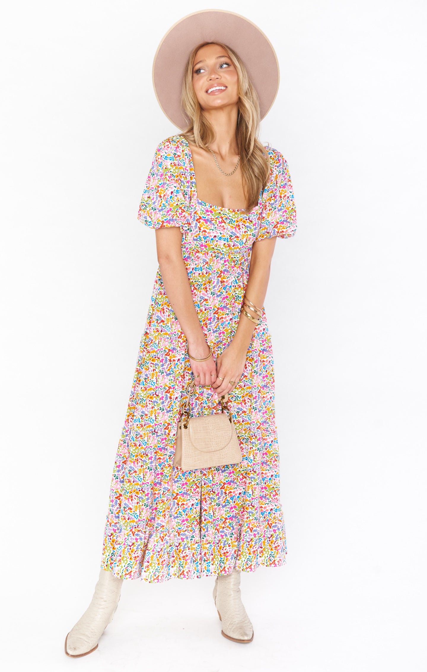 Linds Midi Dress ~ Rainbow Fields