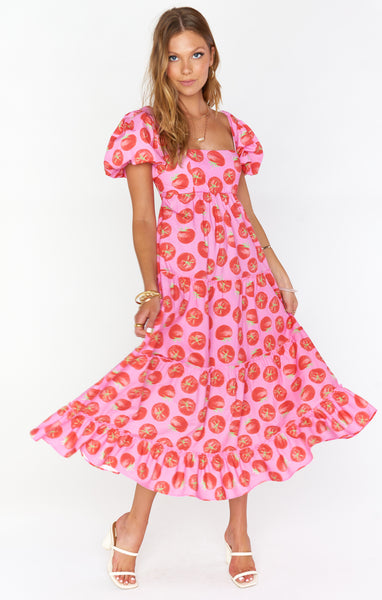 Sophisticated Smocked Square Neck General Print Flowy Midi Dress