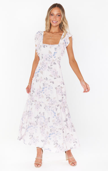 Self Tie Fitted Floral Print Midi Dress With a Bow(s) and Ruffles